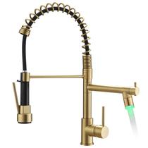 Torneira de cozinha AIMADI Gold com pulverizador LED de alça única Torneira de cozinha AIMADI Gold com pulverizador LED de alça única