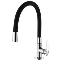 Torneira De Cozinha Bancada Mesa Gourmet Tubo Flexivel Luxo Preto Dc-6606a