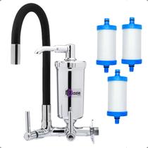 Torneira de Cozinha com Filtro Bica Gourmet Flexível Móvel Emborrachada Preta e 2 Refil Vela Extra