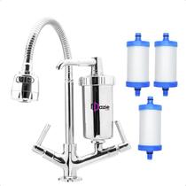 Torneira de Cozinha com Filtro Gourmet Bancada Mesa Bica Móvel Flexível e 2 Refil Vela Extra