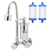 Torneira de Cozinha com FIltro Gourmet Bica Flexível Móvel Parede e 1 Refil Vela Extra