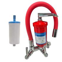 Torneira de Cozinha com Filtro Gourmet de Parede Tubo Flexível De Um Quarto de Volta Em Abs Vermelha com Arejador e Refil Incluso