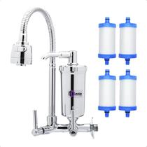 Torneira de Cozinha com Filtro Pia Parede Bica Flexível Metal Gourmet Móvel e 3 Refil Vela Extra