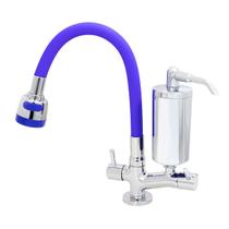Torneira de Cozinha de Mesa Azul Com Filtro Blindado Cromado Cone Gourmet Bica de Inox Flexível