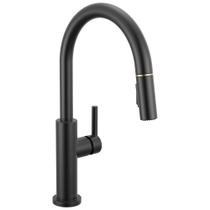 Torneira de cozinha Delta Nicoli com pulverizador suspenso preto/dourado Torneira de cozinha Delta Nicoli com pulverizador suspenso preto/dourado