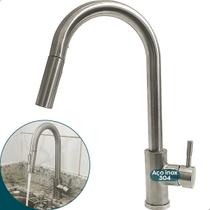 Torneira De Cozinha Escovado Monocomando Misturador Pia Gourmet Bica Alta Quente Frio Bico Arejador Extensivel Flexível Bancada Ilha Aço Inox 304