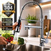 Torneira de Cozinha Gourmet Aço Inox 304 Monocomando com Ducha Flexível Extensível e Jato Potente Torneira de Cozinha Gourmet Aço Inox 304 Monocomando com Ducha Flexível Extensível e Jato Potente