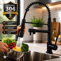 Torneira de Cozinha Gourmet Aço Inox 304 Monocomando com Ducha Flexível Extensível e Jato Potente Torneira de Cozinha Gourmet Aço Inox 304 Monocomando com Ducha Flexível Extensível e Jato Potente