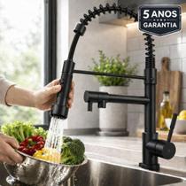 Torneira de Cozinha Gourmet Aço Inox 304 Monocomando com Ducha Flexível Extensível e Jato Potente
