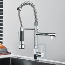 Torneira De Cozinha Gourmet Alça Única Com Extensor De Spray Tubo De Água Flexível Superior Prateado Para Ajuste Cor:Pra