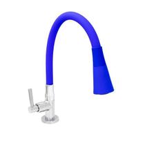 Torneira De Cozinha Gourmet Flexível de Mesa Inox Revestida Em Silicone Azul C62 Bico Arejador Com Cone Duplo Jato