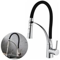 Torneira de Cozinha Gourmet Flexível de Silicone Monocomando 50cm Preta Domum