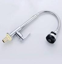 Torneira de Cozinha Gourmet Tubo Flexível Jato Duplo Alta Bica Aço Inox Bancada Para Pia 1/4 de Volta