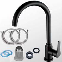 Torneira de Cozinha Luxo Pia com Bico Alto Arejador Gira 360 Monocomando Misturador Agua Quente e Fria Metal Inox Preto