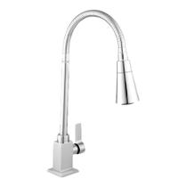 Torneira De Cozinha Mesa Com Base Quadrada Metal ¼ De Volta e Cano Flexível Cromado 2 Jatos Veneza