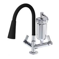 Torneira De Cozinha Metal De Mesa Com Filtro e Cano Flexível Preto 2 Jatos Veneza