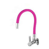 Torneira De Cozinha Metal De Parede Com Cano Flexível Rosa