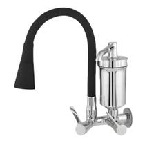 Torneira De Cozinha Metal De Parede Com Filtro e Cano Flexível Preto 2 Jatos Veneza
