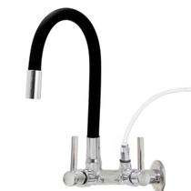 Torneira de Cozinha Parede Flexível Cor Preta Com Saída Para Purificador Filtro 1/4 Metal