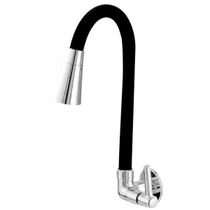 Torneira de Cozinha Parede Gourmet Flexível Preta e Cromada de Jatos Metal