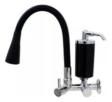 Torneira De Cozinha Preto Gourmet de Parede Com Filtro Inox Revestida Silicone Flexível Bico Arejador Duplo Jato