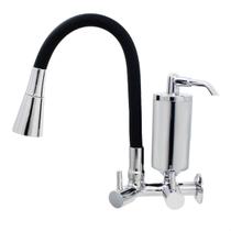 Torneira De Cozinha Preto Gourmet de Parede Inox Com Filtro Cromado Flexível Bico Arejador Duplo Jato Cromado