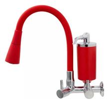Torneira De Cozinha Vermelho Gourmet Parede Com Filtro Inox Revestida Silicone Flexível Bico Arejador Cone Duplo Jato