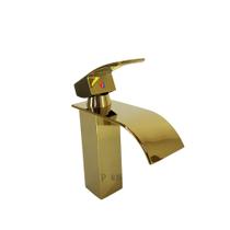 Torneira de Mesa Luxo Banheiro Baixa Cascata Monocomando Dourado 18cm