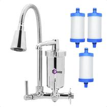 Torneira de Metal com Filtro para Cozinha Pia Bica Cone Flexível Chuveirinho + 2 Refil Vela Extra