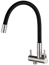 Torneira de Parede Flexível Aço Inox Escovado Saída Dupla Meia Polegada Máquina de lavar Lava Louças e Purificador