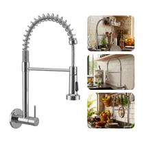 Torneira de Parede Gourmet para Cozinha Pulverizador Flexível Aço Inoxidável 304 Prata Brinovar