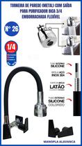 Torneira De Parede Metal Com Saída Para Purificador Bica 3/4 Emborrachada Flexível