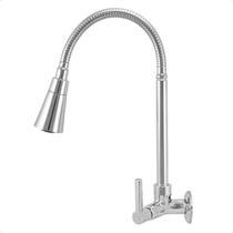 Torneira de Parede para Pia de Cozinha Bica Cone Flexível Inox Chuveirinho Volante de Metal