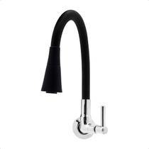 Torneira de Parede para Pia de Cozinha Bica Cone Preta Flexível Inox Chuveirinho Volante de Metal