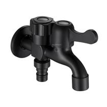 Torneira de Parede para Tanque Jardim Área Externa Interna Máquina Com 2 Saídas Redonda Preto Fosco ABS Metal