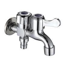 Torneira de Parede para Tanque Jardim Máquina Com 2 Saídas Redonda Área Externa Interna Cromado Brilhante Metal ABS