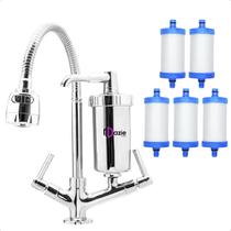 Torneira de Pia Cozinha com Filtro Bica Gourmet Flexível Móvel Bancada Mesa e 4 Refil Vela Extra Torneira de Pia Cozinha com Filtro Bica Gourmet Flexível Móvel Bancada Mesa e 4 Refil Vela Extra