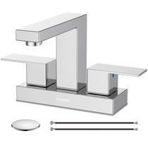 Torneira de pia de banheiro Hurran de 10 cm cromada com 2 alças com dreno pop-up Torneira de pia de banheiro Hurran de 10 cm cromada com 2 alças com dreno pop-up