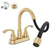 Torneira de pia de banheiro Phiestina Brushed Gold com pulverizador removível