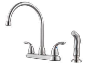 Torneira de pia de cozinha Pfister Pfirst Series de 2 alças com pulverizador lateral