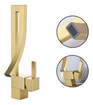 Torneira De Pia Dourada Monocomando Cascata Quadrada Premiun