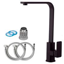 Torneira de Pia Grande Gourmet Luxo Quadrada Cozinha e Lavabo Aço Inox 304 Monocomando Misturador Quente E Fria Preta