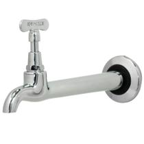 Torneira De Pia Parede Tanque Area De Serviço Longa 100% Metal Cromado De 18 cm 1/4" De Volta Mecanismo Iguatemi