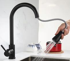 Torneira De Puxar Preta Monocomando para Cozinha Para Pia Alta Com Bico Extensivo 50cm Misturador 2 Modos + Temperatura Fria e Quente