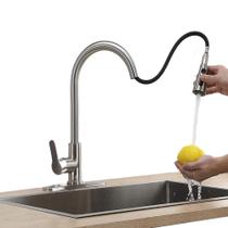 Torneira De Puxar Preta Monocomando para Cozinha Para Pia Alta Com Bico Extensivo 50cm Misturador 2 Modos + Temperatura Fria e Quente