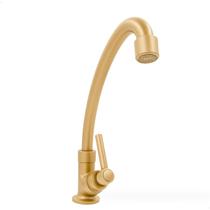 Torneira Dourada Bancada Bica Baixa Alavanca 1/4 Volta