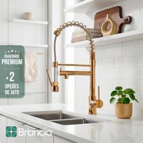 Torneira Dourada Cozinha Gourmet Bancada Mesa Escovada com Spray Monocomando Extensiva 50cm Misturador Alta qualidade Gold Ouro Torneira Dourada Cozinha Gourmet Bancada Mesa Escovada com Spray Monocomando Extensiva 50cm Misturador Alta qualidade Gold Ouro