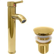 Torneira Dourada Pia Banheiro Bica Alta E Valvula Click 1¼ Inox Kit Lavabo Gold Luxo Torneira Monocomando Misturador Ralo Escoamento 30mm Torneira Dourada Pia Banheiro Bica Alta E Valvula Click 1¼ Inox Kit Lavabo Gold Luxo Torneira Monocomando Misturador Ralo Escoamento 30mm