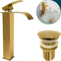Torneira Dourada Pia Banheiro E Valvula Click 1 ¼ Kit Lavabo Gold Luxo Aço Inox Torneira Quadrada Bica Alta Cascata Monocomando E Ralo Escoamento Torneira Dourada Pia Banheiro E Valvula Click 1 ¼ Kit Lavabo Gold Luxo Aço Inox Torneira Quadrada Bica Alta Cascata Monocomando E Ralo Escoamento