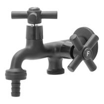 Torneira Duas Saídas Tanque e Máquina de Lavar Preto Fosco